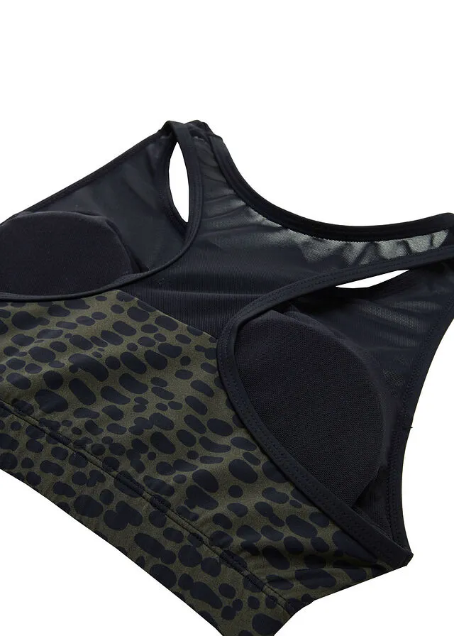 Bikini bustier (conjunto de 2 piezas) de poliamida reciclada con compartimentos para prótesis caqui/negro topos